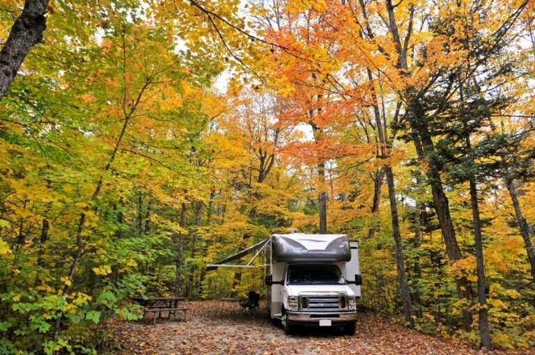 Road Trip With Motorhome in Fall in Canada