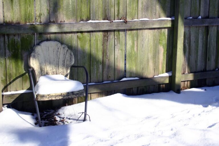 Chair Against Green Wooden Fence in Snow