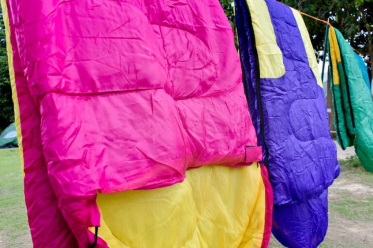 Drying Sleeping Bags Hanging on Clothesline