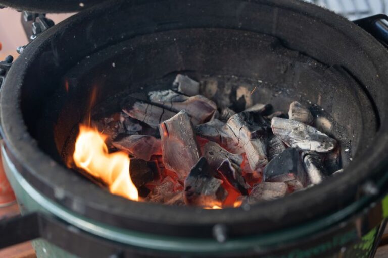 Burning Wood in a Ceramic Egg Barbecue Grill