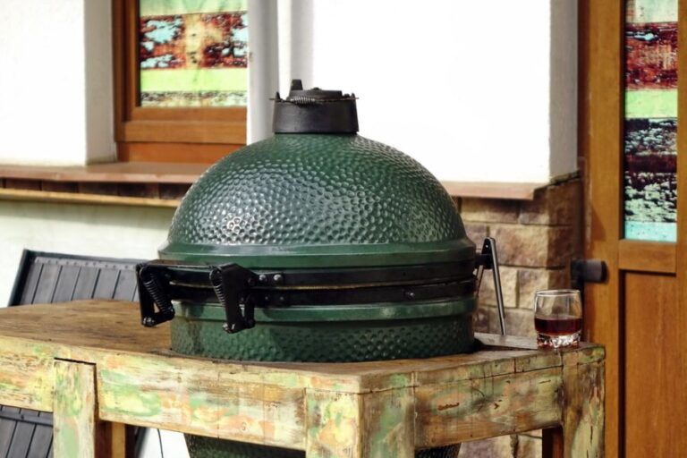 Closeup of a Green Ceramic Barbecue Grill