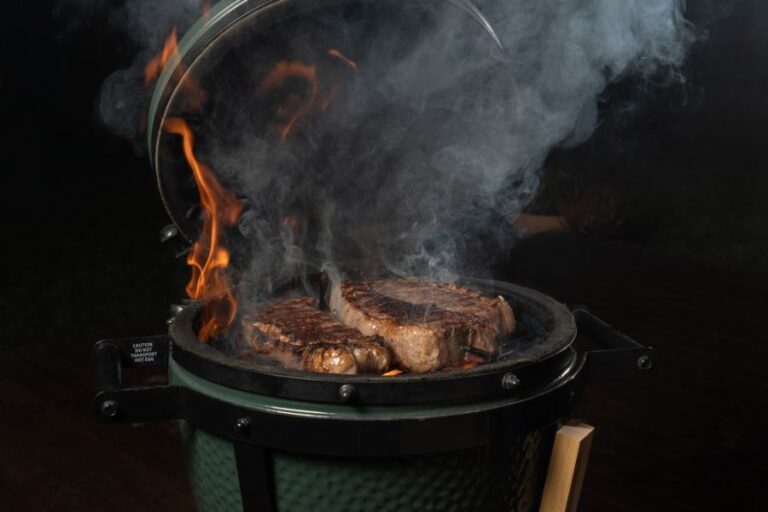 New York Steaks Smoking on a Big Green Egg