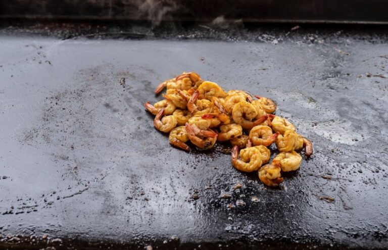 Grilled Gulf Shrimp Sizzling on a Blackstone