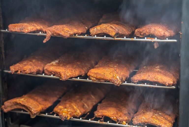 Smoke Rising Around Slow-Cooked Beef Brisket