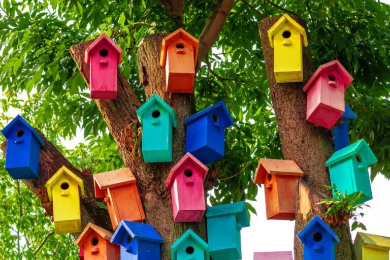Many Multicolored Birdhouses in a Tree