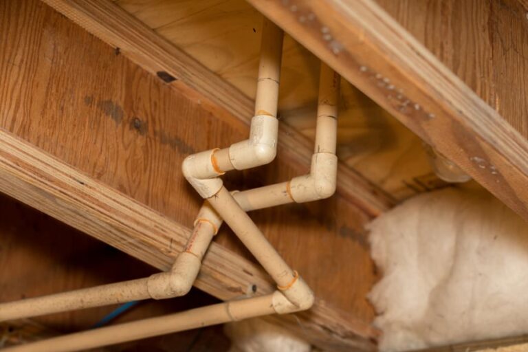 Old PVC Pipes and Insulation in a Crawlspace