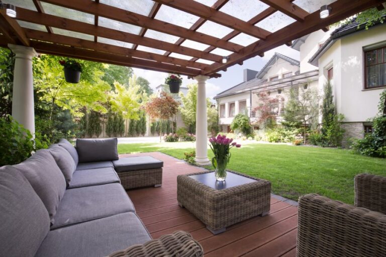 Pergola With Roof Over Outdoor Furniture