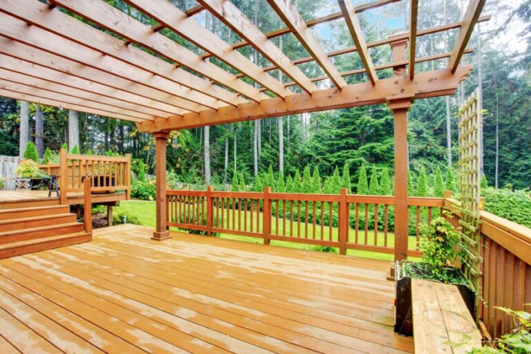 Pergola on a Large Wooden Deck