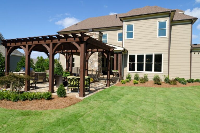 Large Wooden Pergola in the Backyard of a Home
