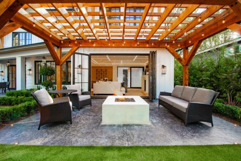 Large Pergola Covering Concrete Patio