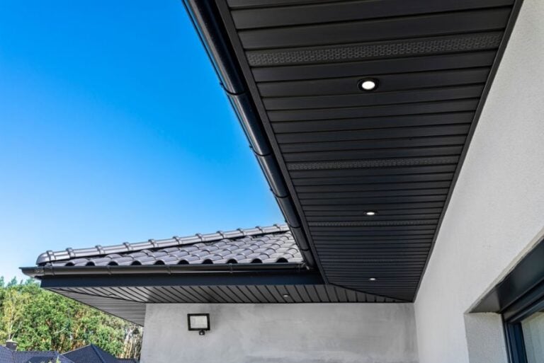 Black Gutters Installed on a New Roof