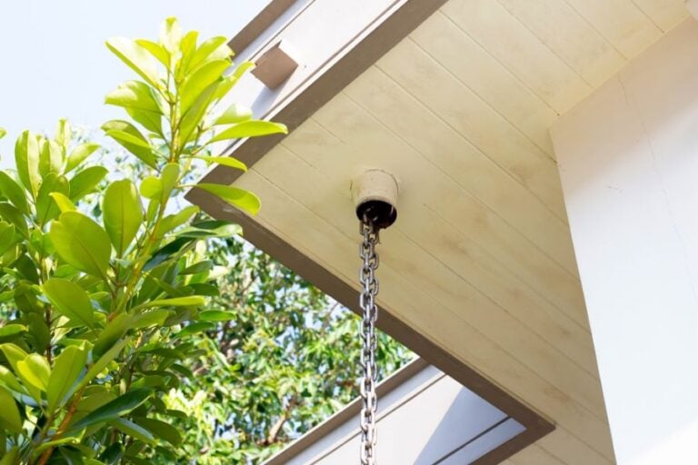House With Rain Chain in Place of a Downspout