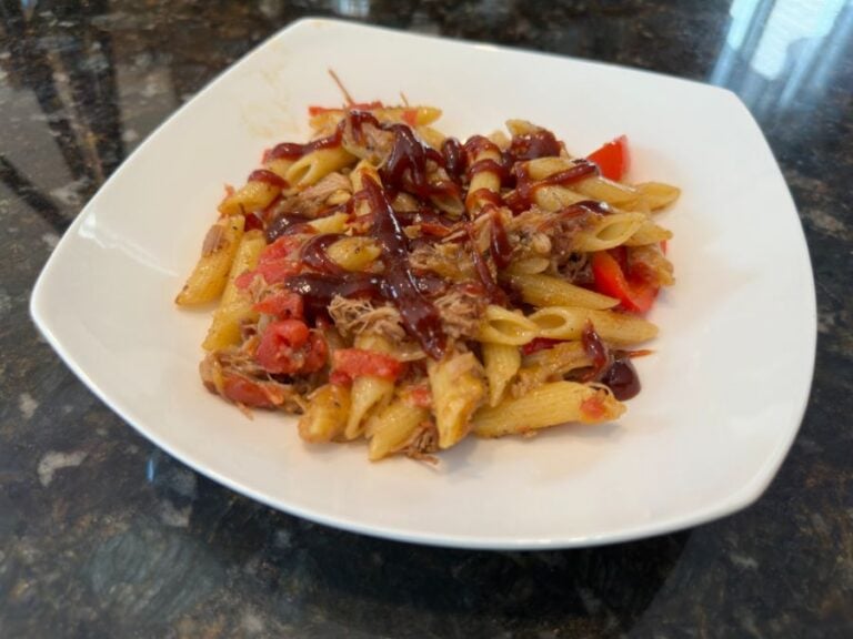 BBQ Pulled Pork Penne on the Blackstone - Plated
