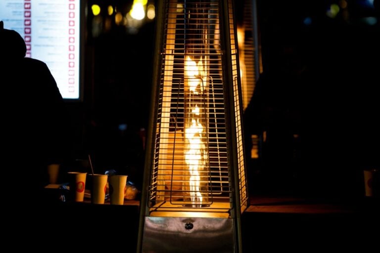 A Patio Heater Burning at Night