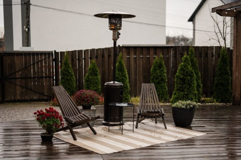 A Tall Patio Heater Sitting on a Deck