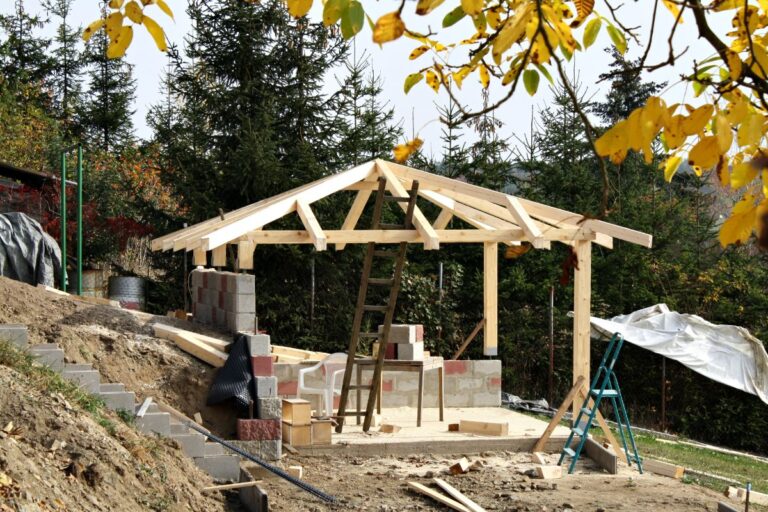 A Gazebo Being Built Out of Wood