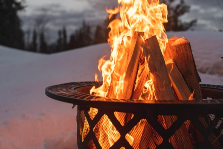 Large Fire Burning in a Metal Firepit