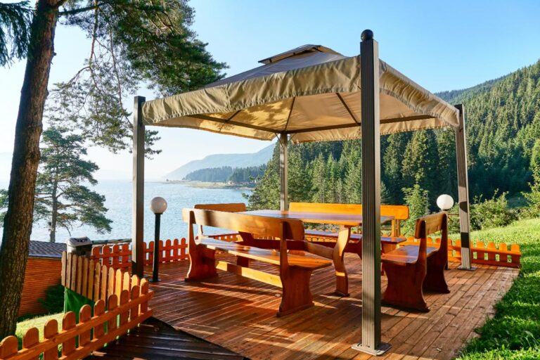 Scenic View Behind a Gazebo on a Deck