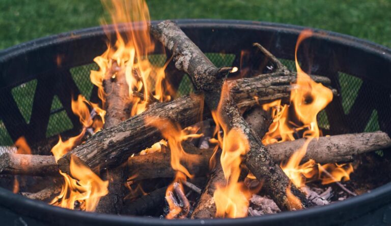 Wood Burning in a Mesh and Metal Firepit