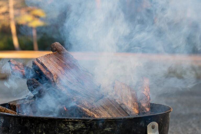 Fire Pit With Wood Fire Smoking Heavily