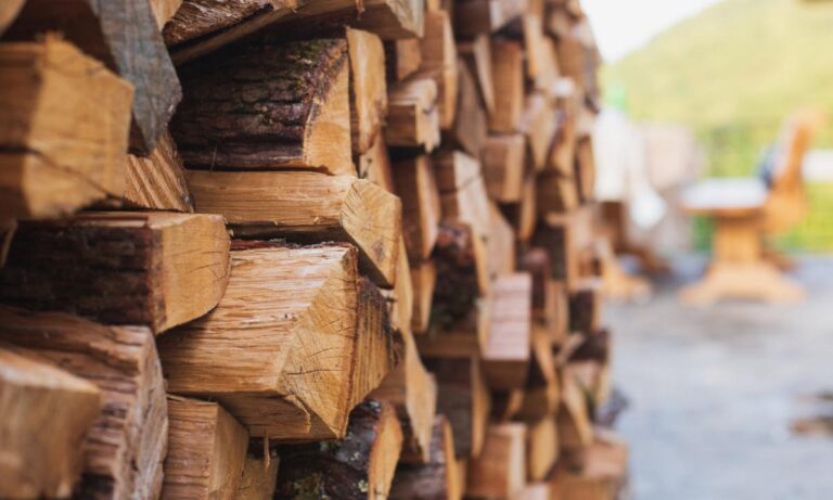 Large Stack of Firewood on a Patio