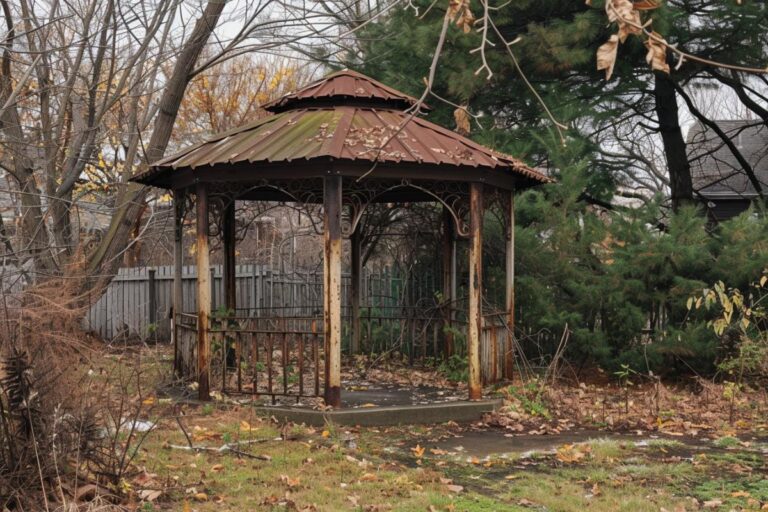 Old Rusty Gazebo in an Unkempt Backyard