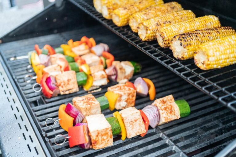 Corn and Vegetarian Kebabs on the Grill