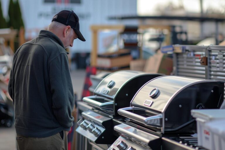 Man Looking at New Grills at Store