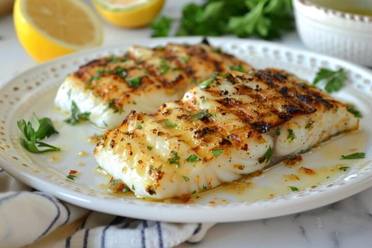 Grilled fish fillet in garlic marinade